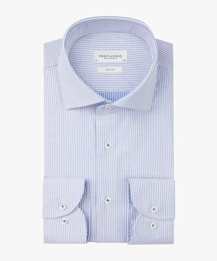 Profuomo streep overhemd Extra LM Blauw Cheap