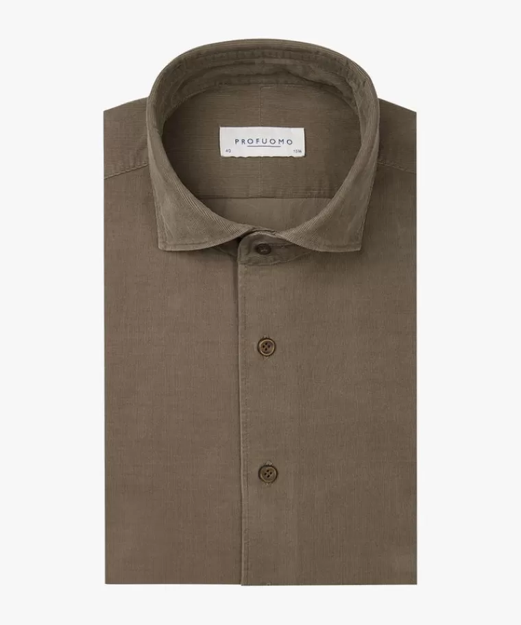 Profuomo Groene corduroy overhemd Donkergroen Flash Sale