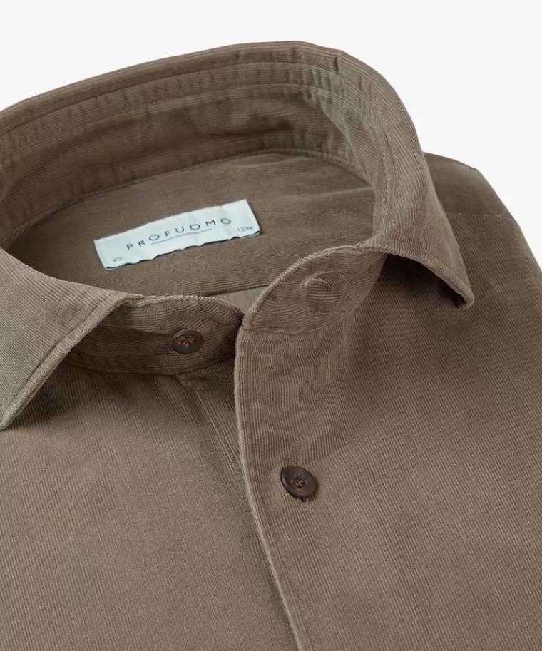 Profuomo Groene corduroy overhemd Donkergroen Flash Sale
