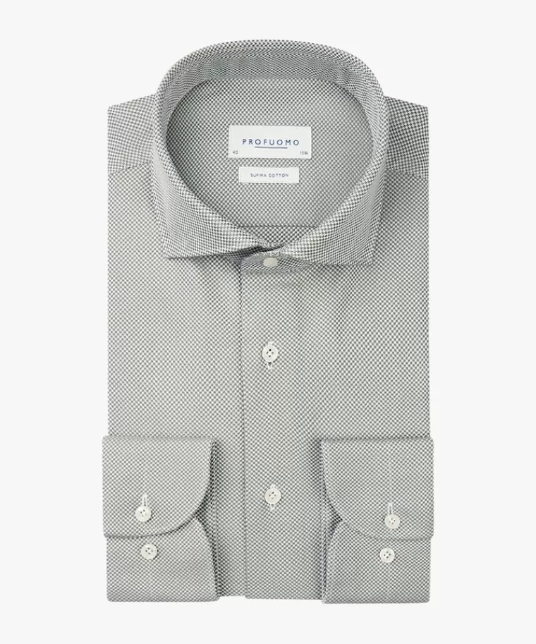 Profuomo Groene Supima dobby overhemd Donkergroen Flash Sale