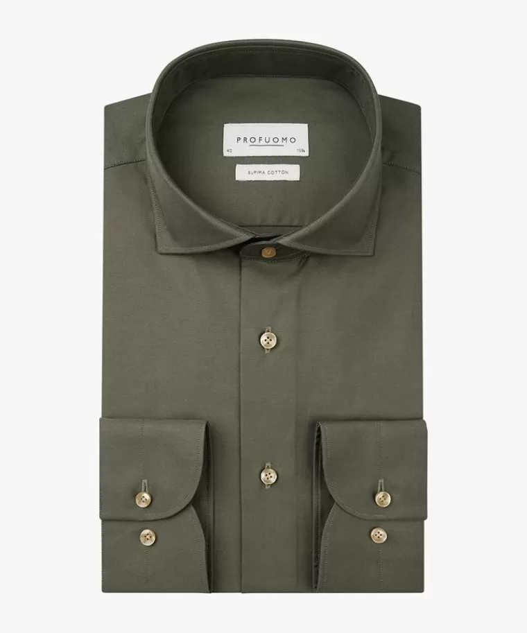 Profuomo Groene Supima twill overhemd Donkergroen Store
