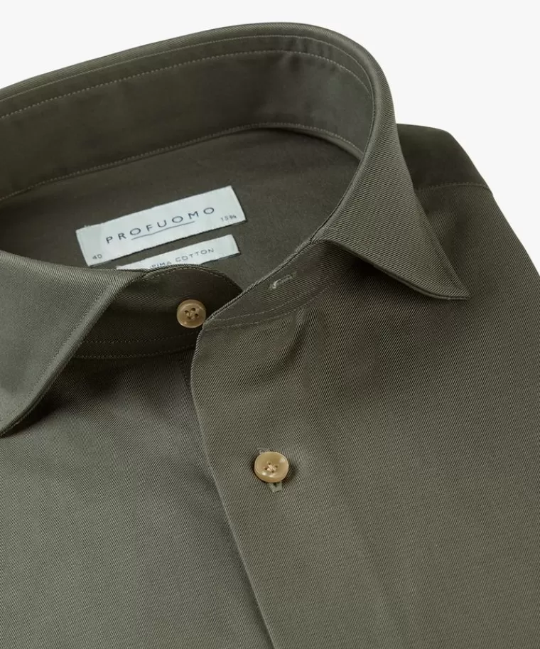 Profuomo Groene Supima twill overhemd Donkergroen Store