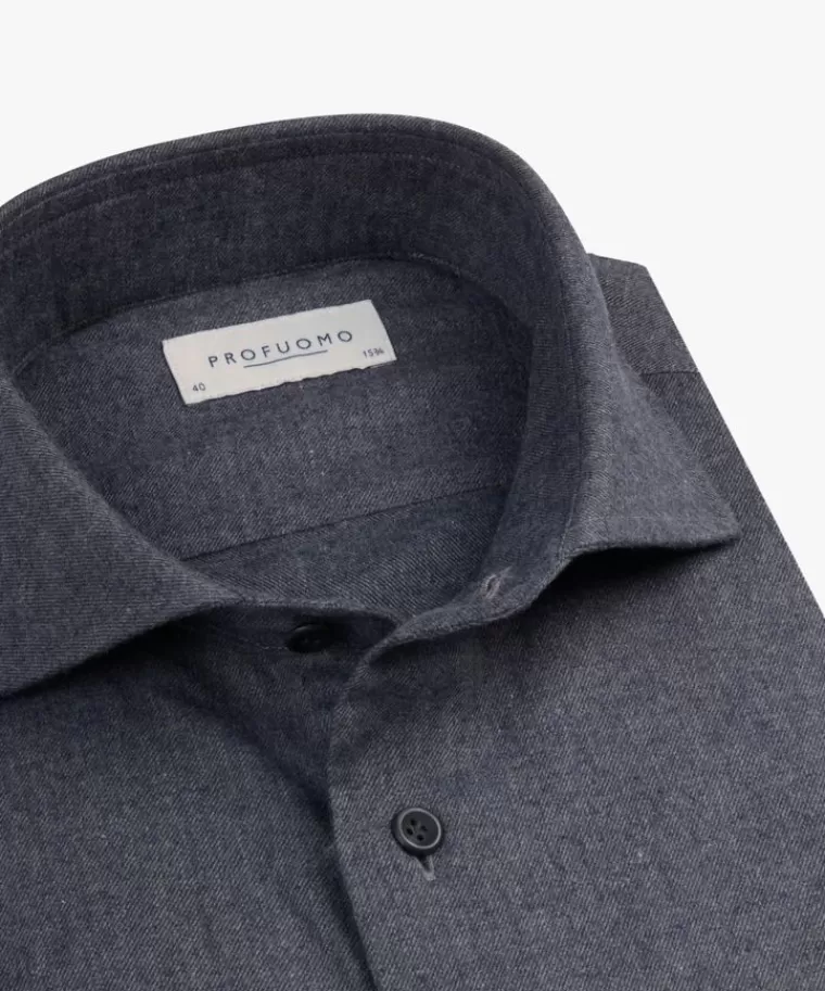 Profuomo Mid blauw  flanel overhemd Midblauw Discount