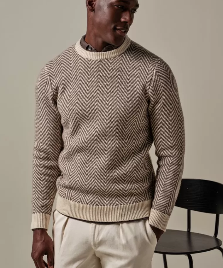 Profuomo Off white wol visgraat crewneck Off-white Fashion