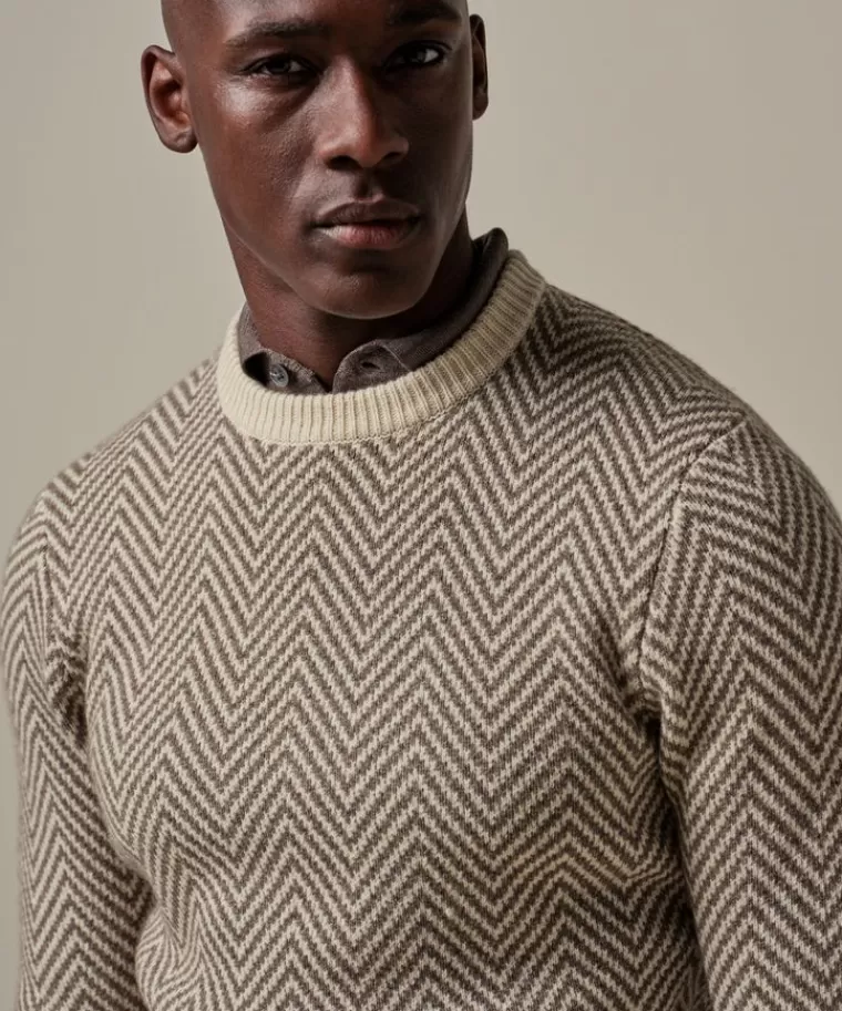Profuomo Off white wol visgraat crewneck Off-white Fashion
