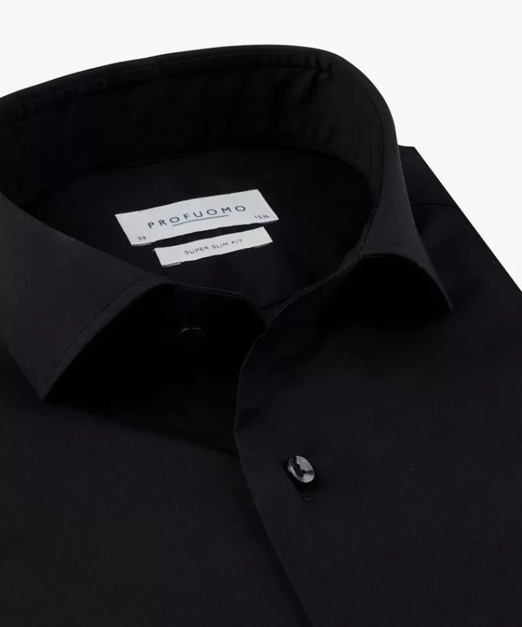 Profuomo super slim fit stretch overhemd Zwart Sale